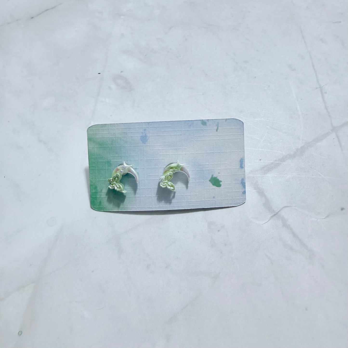 Green Ab Butterfly Moon Stud Earring