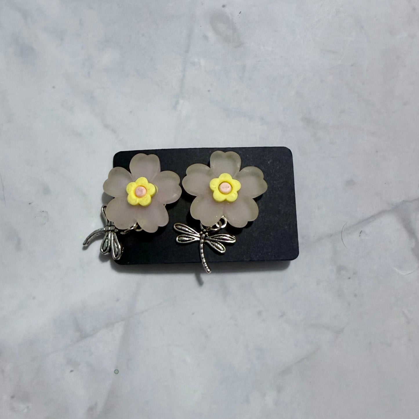 Dragon Fly Flower CLIP ON Dangle Earring