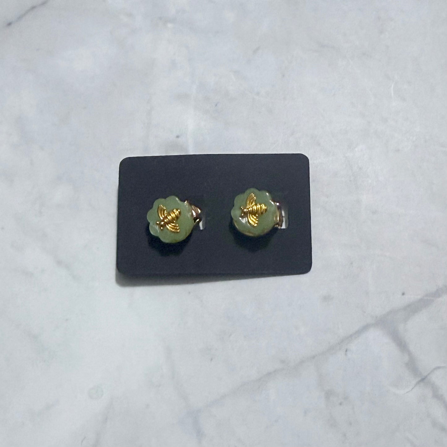 Green Gemstone Bee CLIP ON Stud Earring