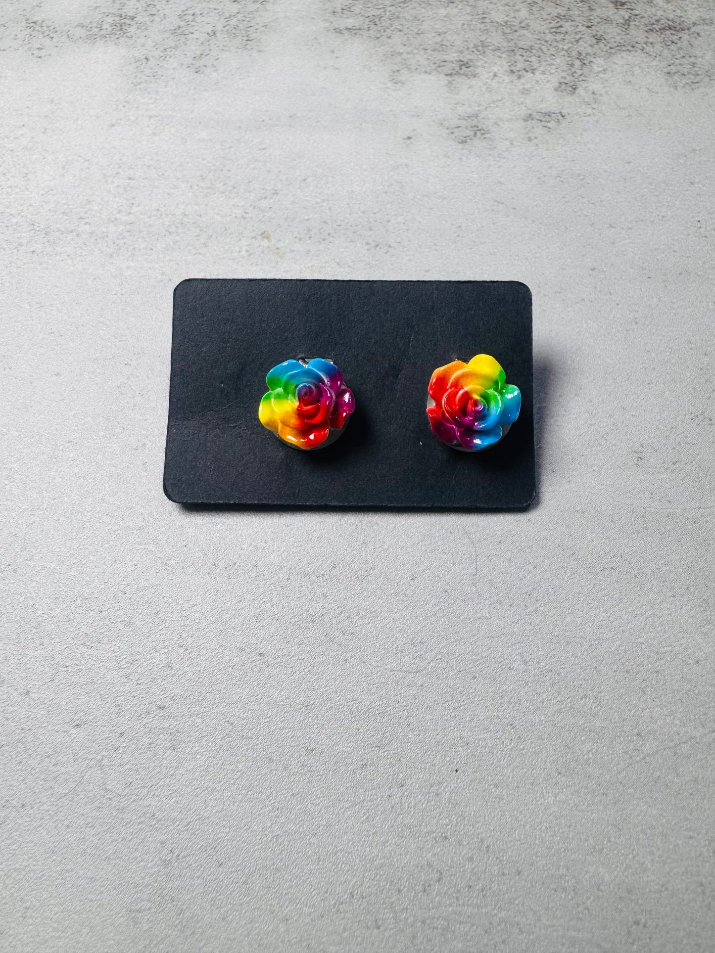 Rainbow Rose CLIP ON Stud Earring