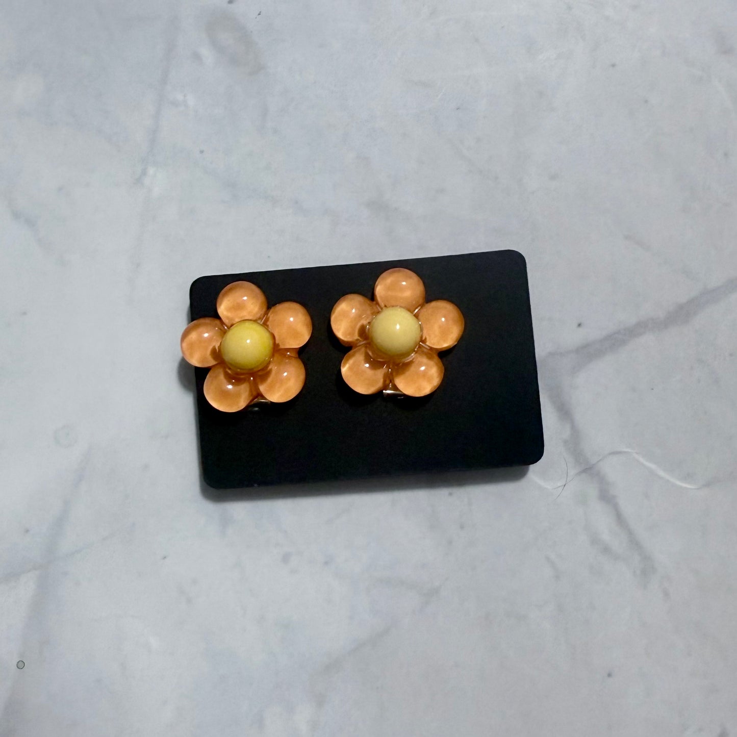 Orange Flower CLIP ON Stud Earring