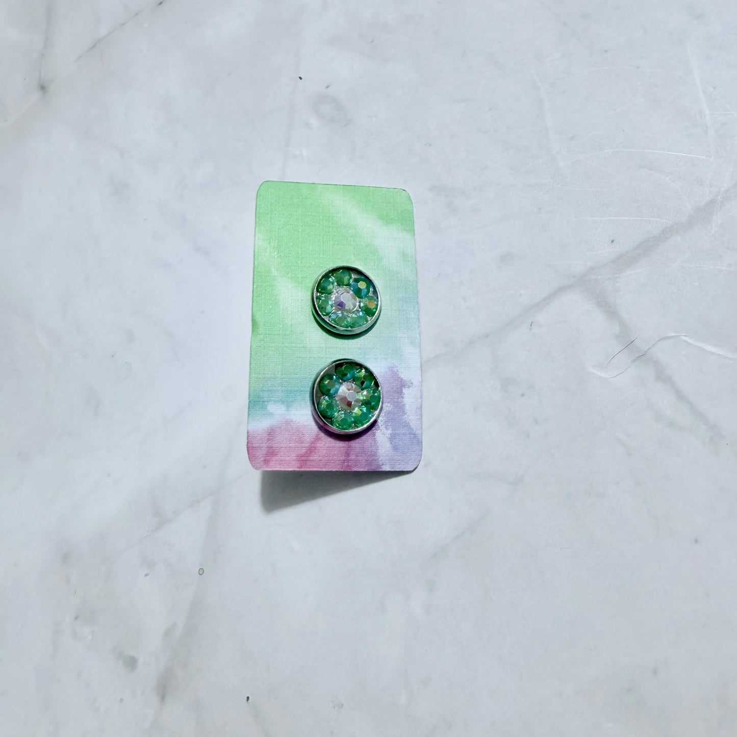 Green AB Rhinestone Flower Stud Earring