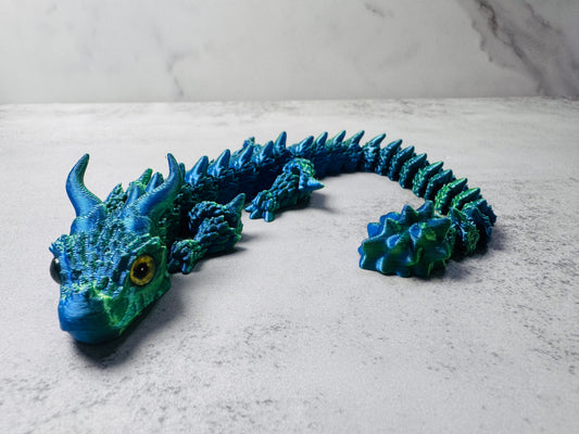 3D Printed Articulated Blue/Green Buff Dragon (RTS)
