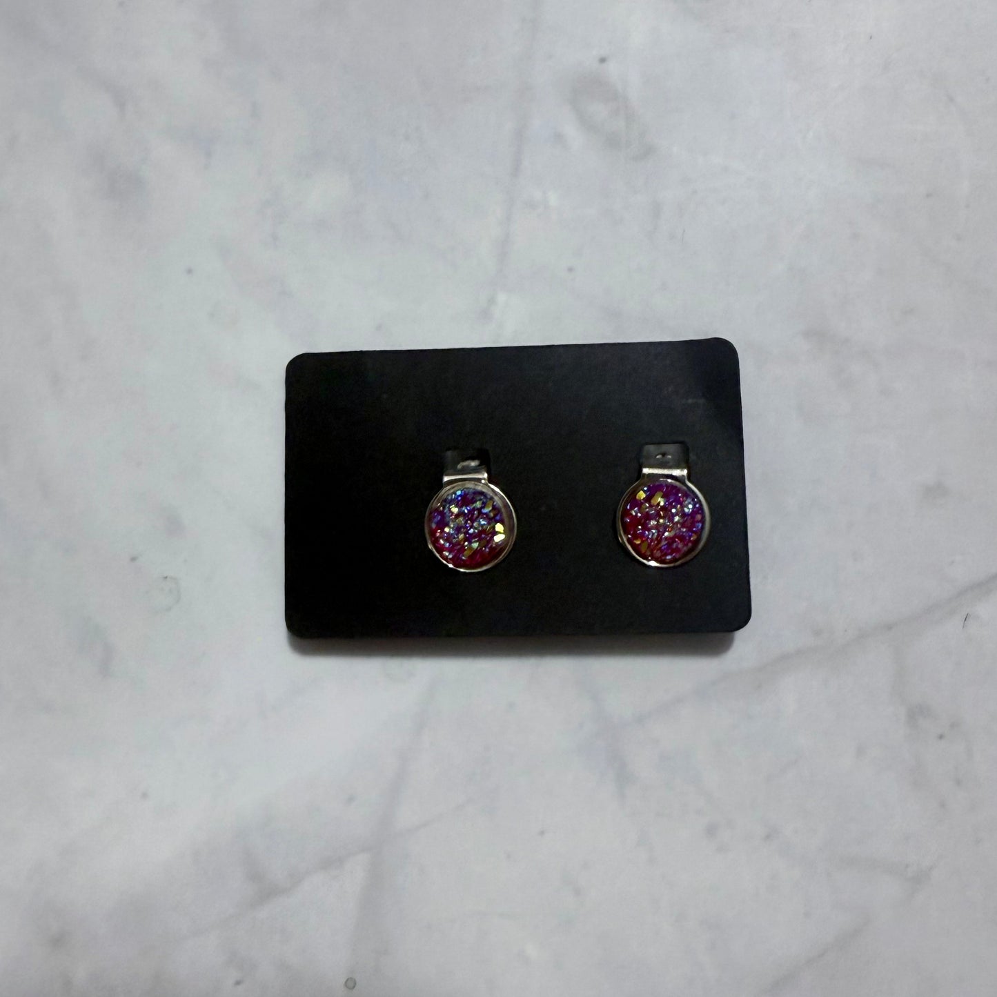 Dark Pink Druzy CLIP ON Stud Earring