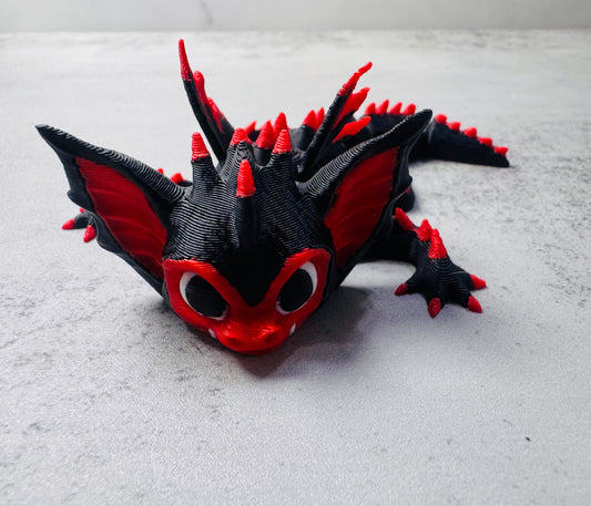 3D Printed Articulated Black&Red Bat Dragon (RTS)