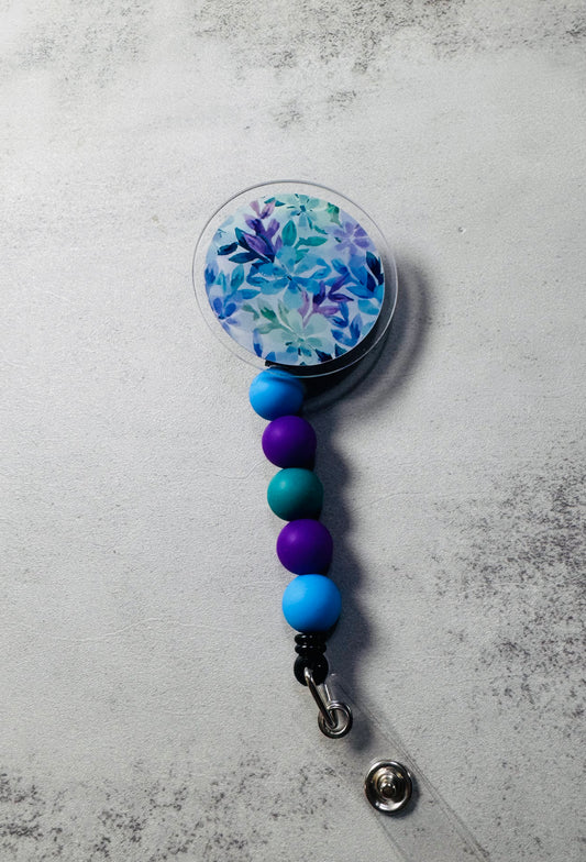 Blue Floral v3 Badge Reel with Clip