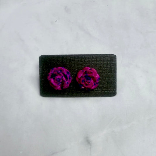 Pink and Purple Rose Stud Earring