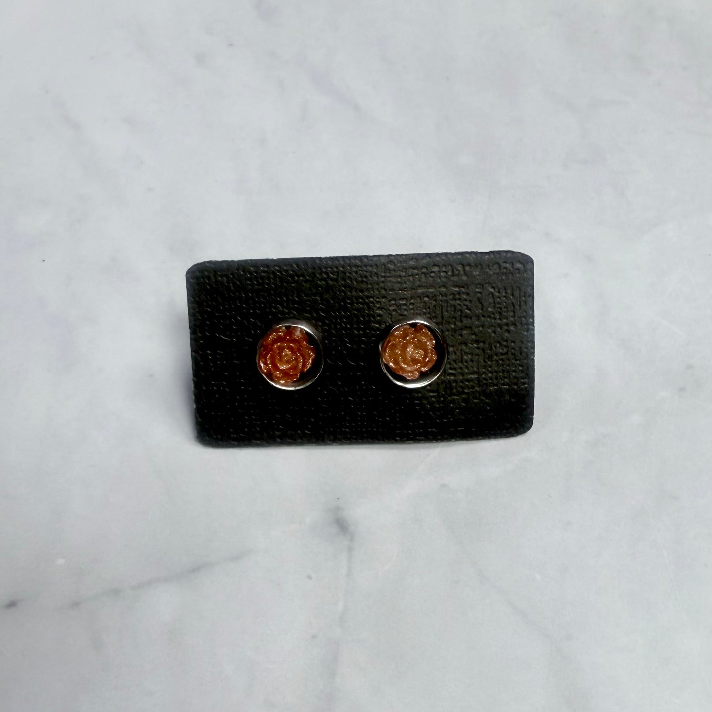Orange Glitter Rose Stud Earring