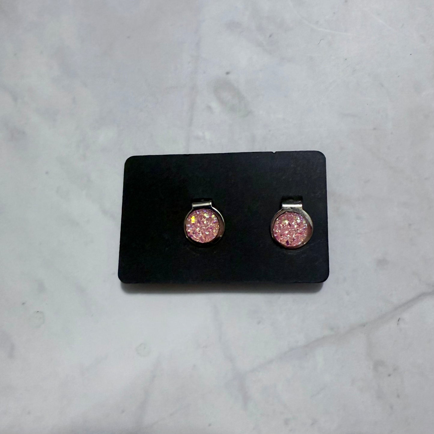 Light Pink Druzy CLIP ON Stud Earring