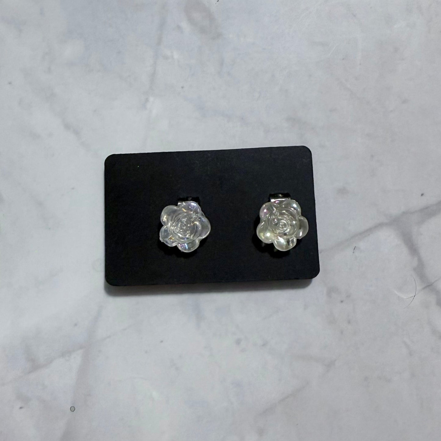 Irridescent Rose CLIP ON Stud Earring