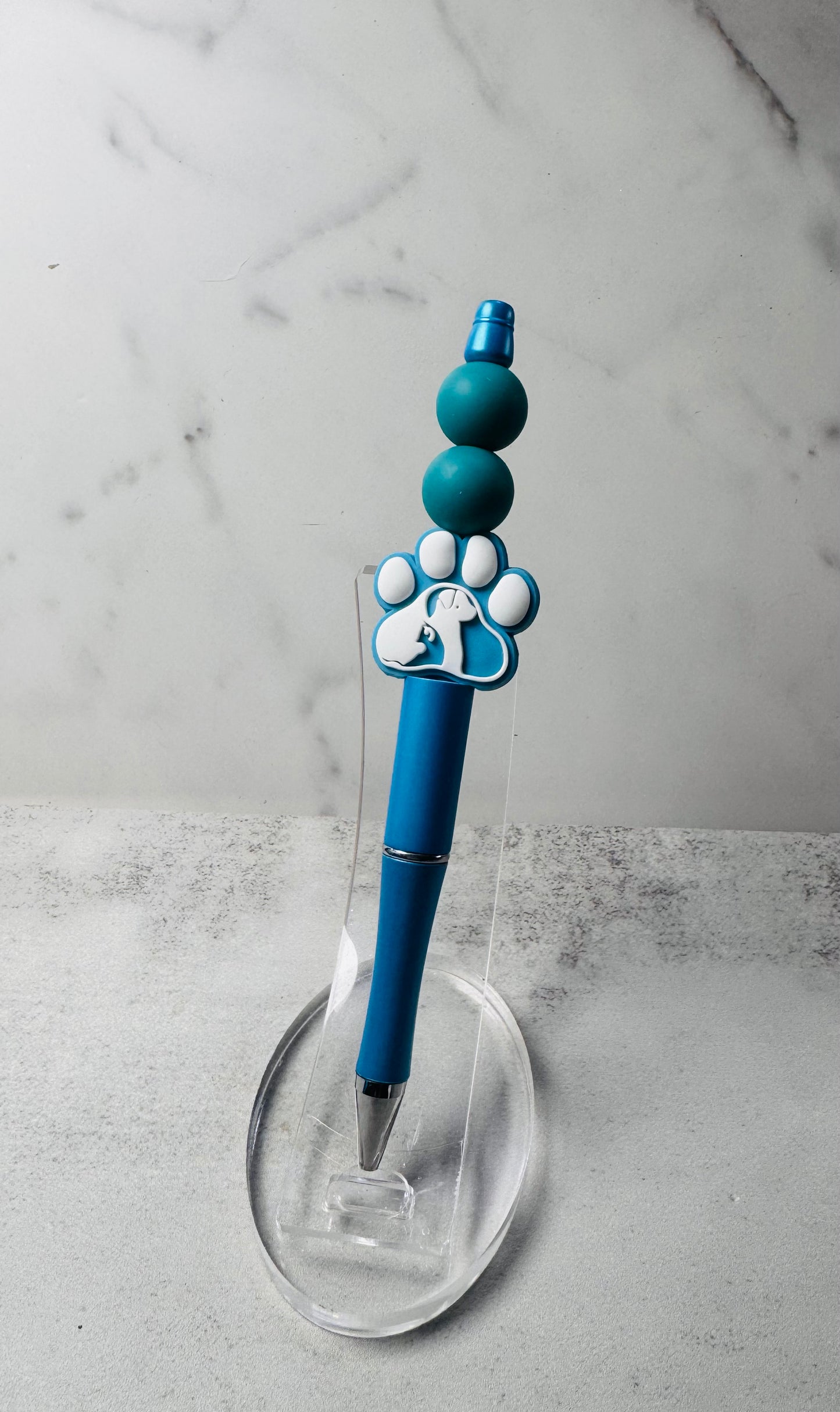 Blue Paw Beaded Pen