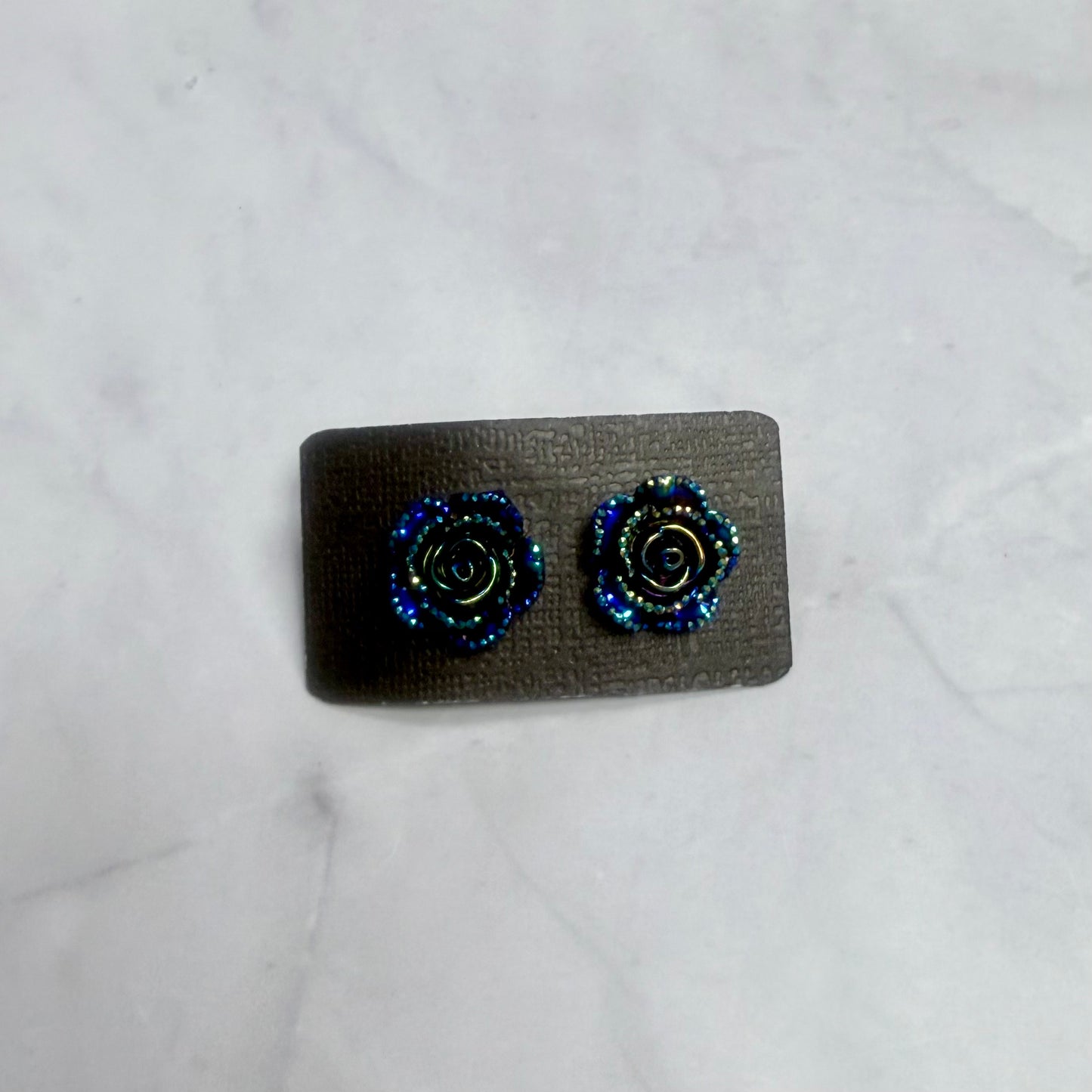 Blue Ab Rose Stud Earring