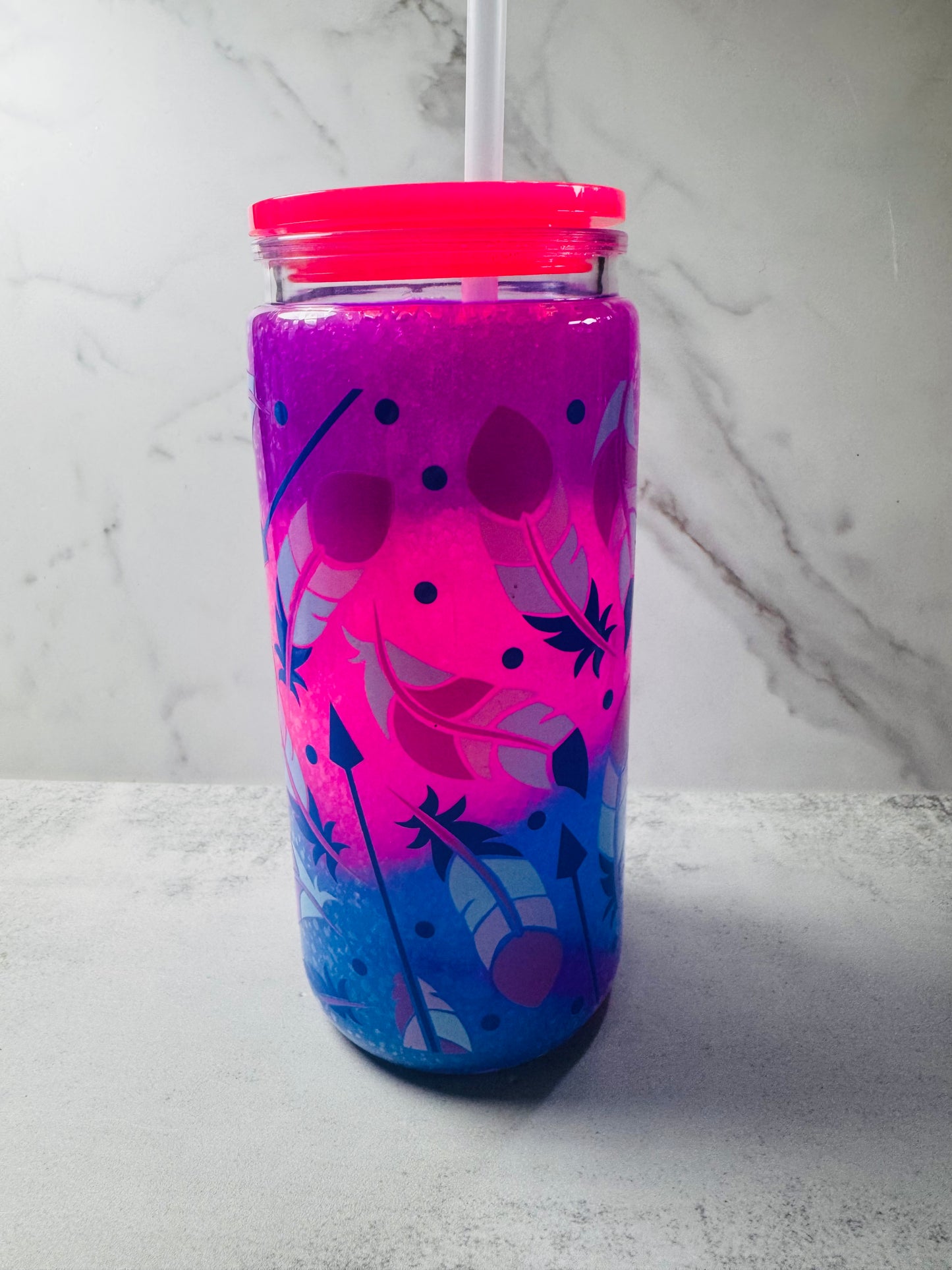 Feather Slushy Effect Acrylic Snowglobe Tumbler