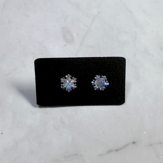 Clear Iridescent Snowflake Stud Earring