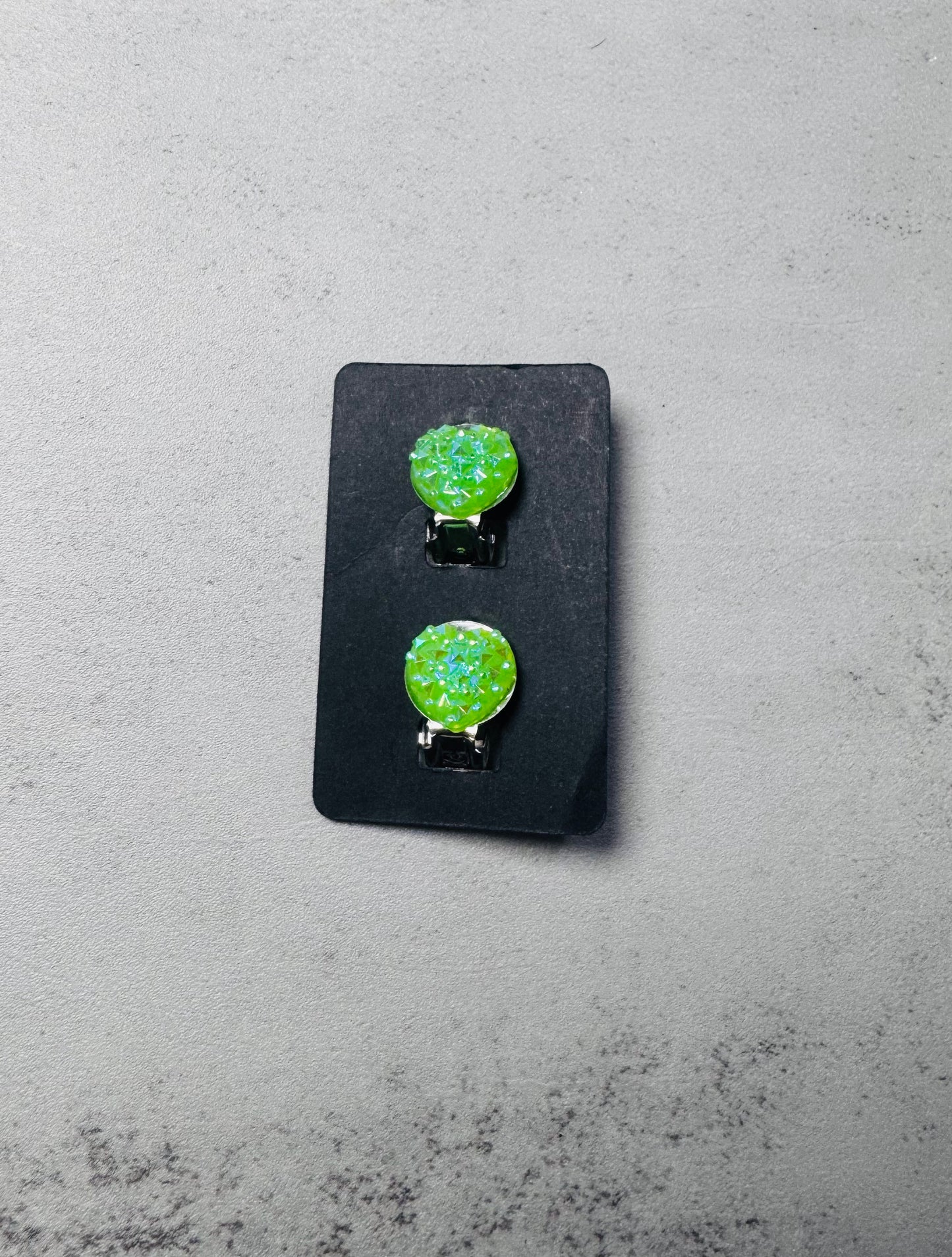 Green Druzy Heart CLIP ON Stud Earring