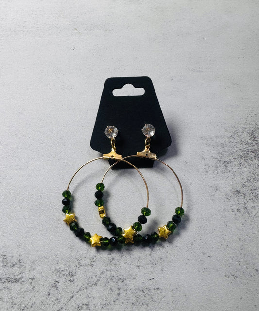 CZ Stud with Emerald Beaded Hoops Dangle