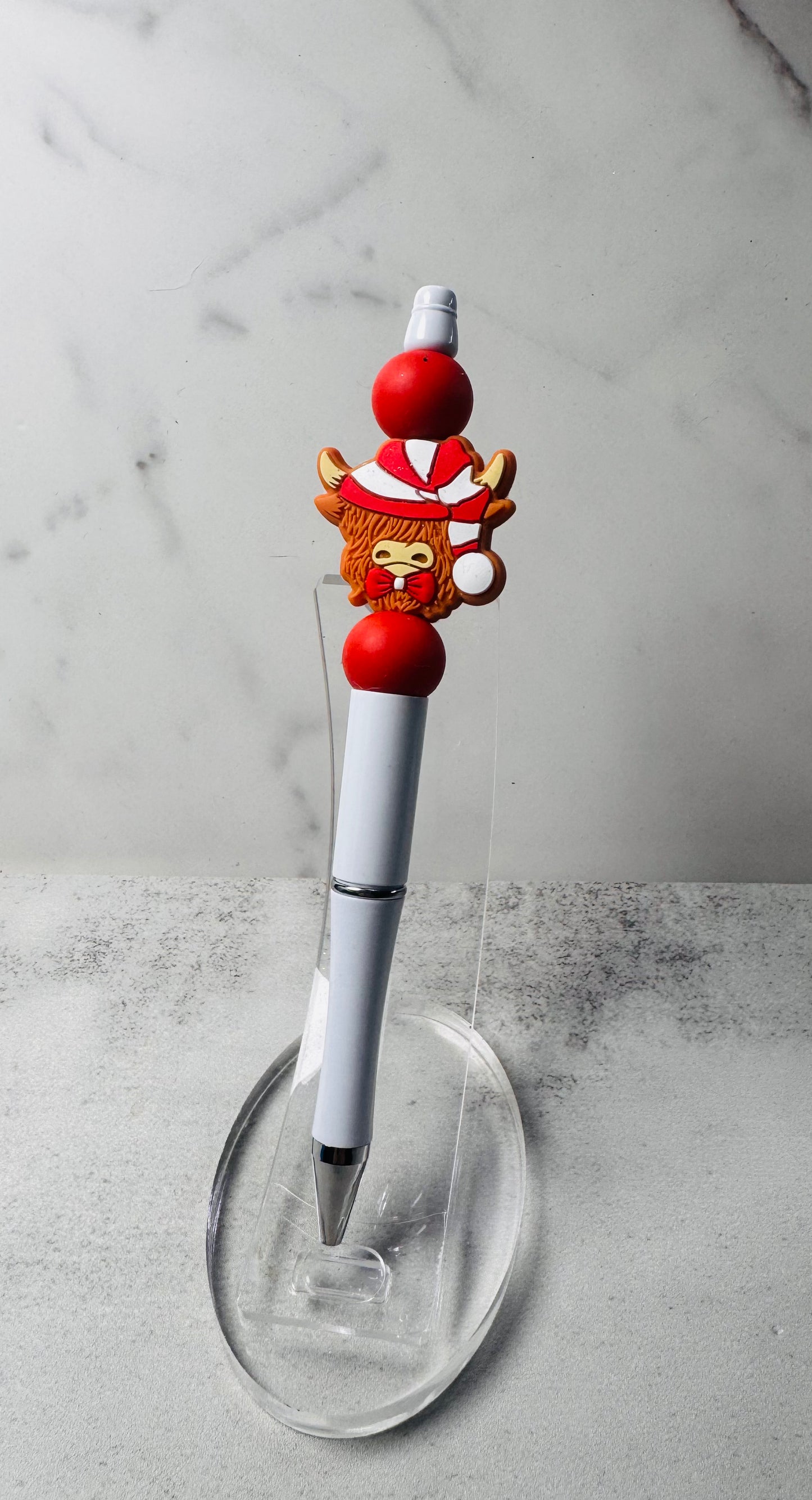 Candy Cane Cow Beaded Pen