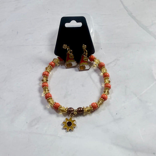 Gnome and Sunflower Bracelet and Earring Set