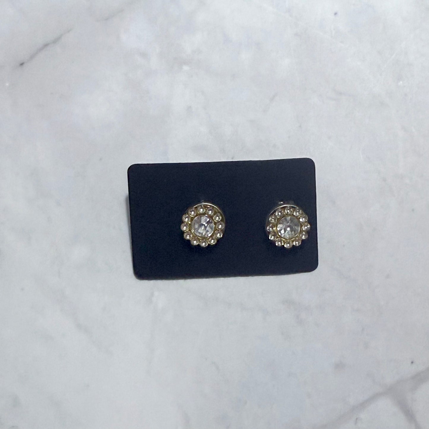 Rhinestone Flower CLIP ON Stud Earring