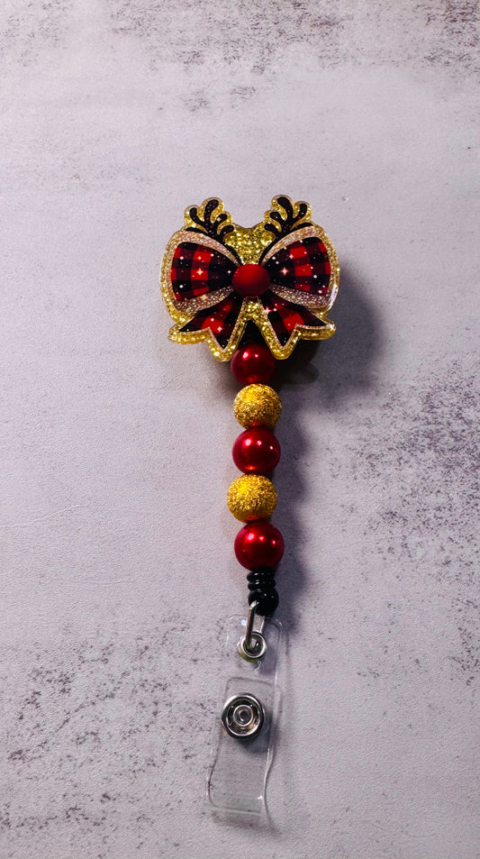 Reindeer Bow v2 Badge Reel with Clip