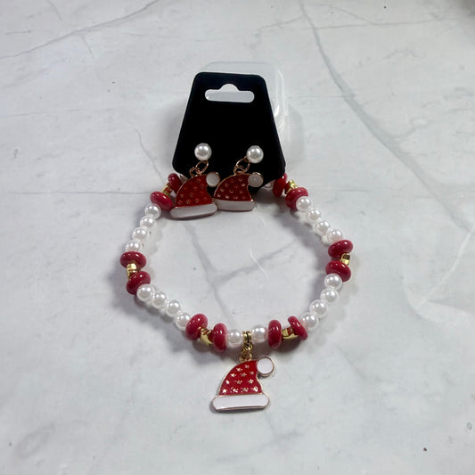 Santa Hat Bracelet and Earring Set