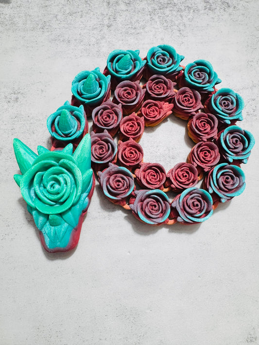 3D printed Rose Snake Teal Red Orange Yellow