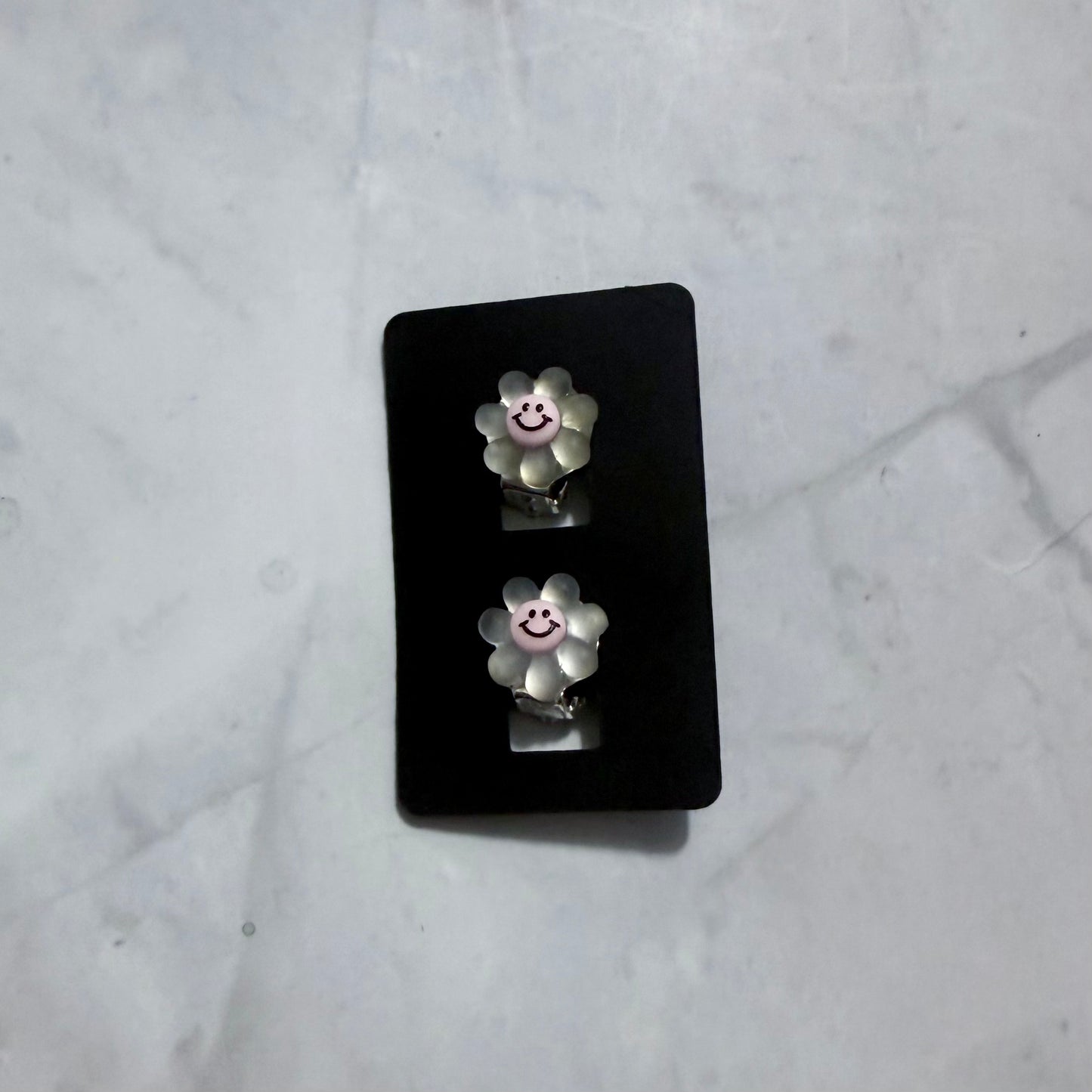 Grey/ Pink Glow Flower CLIP ON Stud Earring