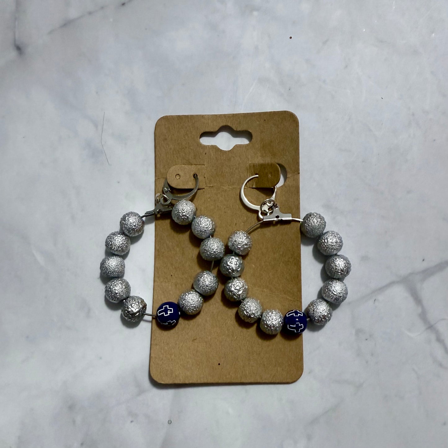 Silver/Blue Cross Dangle