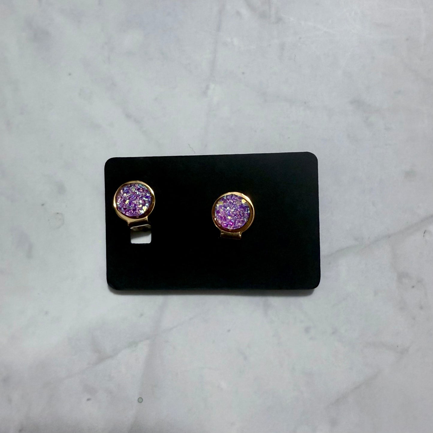 Purple Druzy CLIP ON Stud Earringt