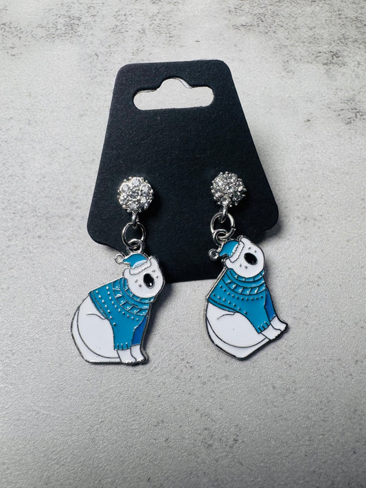 Polar Bear on CZ Stud Dangle