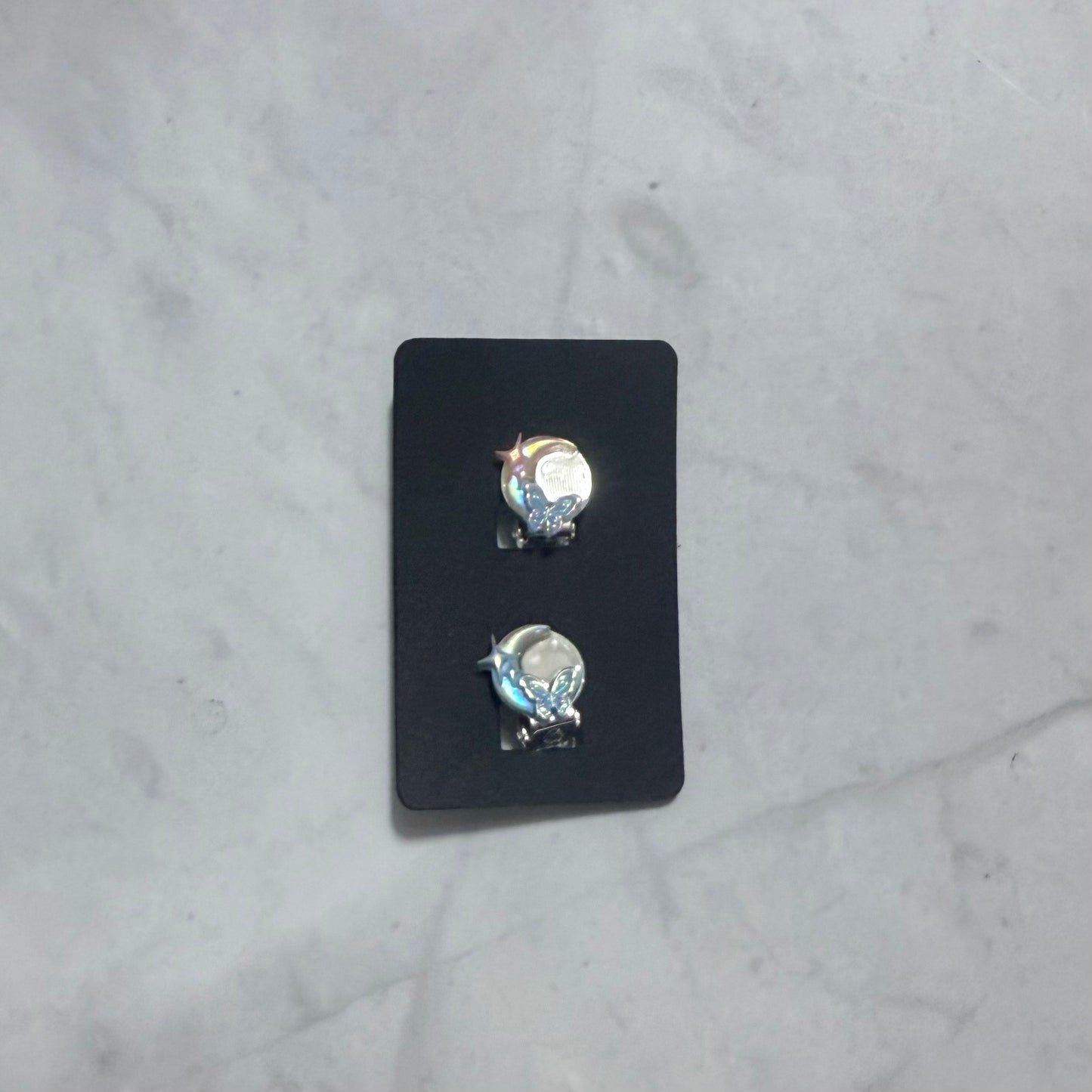 Blue AB Moon and ButterflyCLIP ON Stud Earring