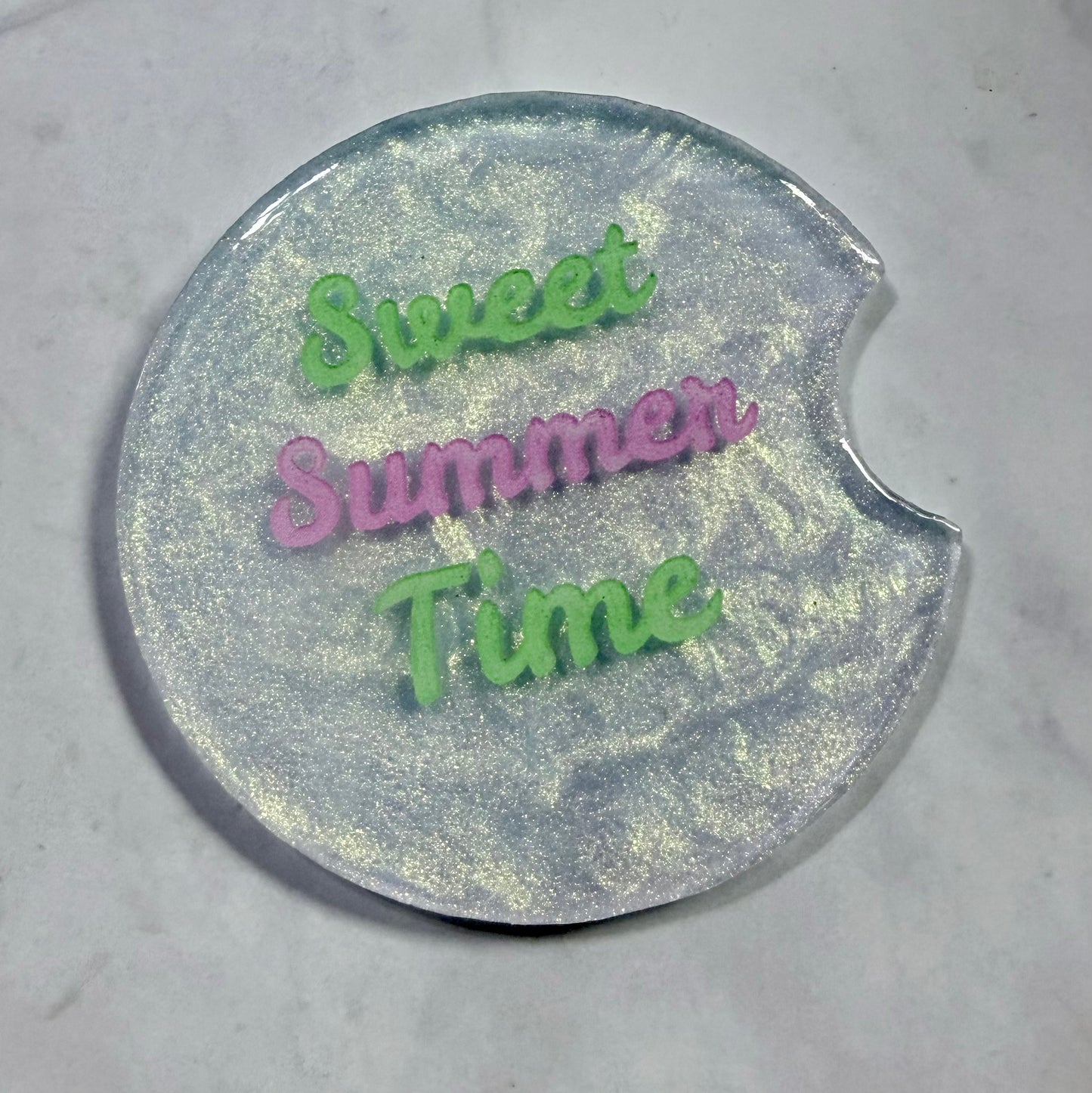 White Iridescent Sweet Summer Time Car Coaster