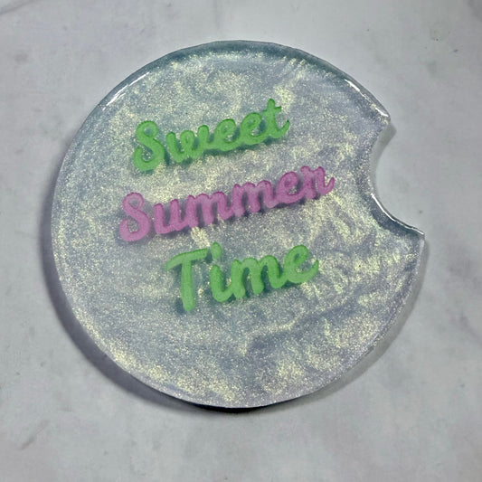 White Iridescent Sweet Summer Time Car Coaster