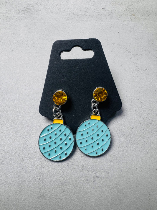 Blue Xmas Ornament on Yellow CZ Stud Dangle