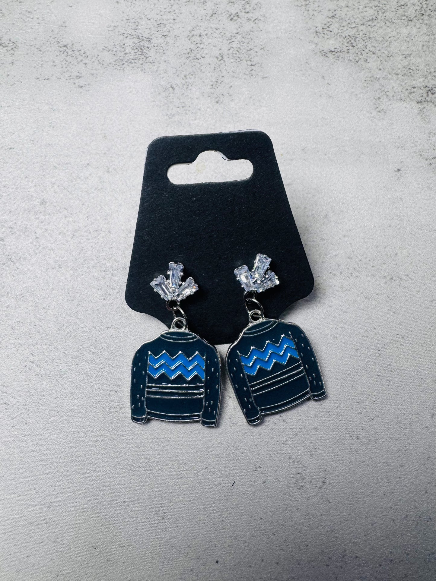 Blue Striped Sweater w/CZ Cluster Stud Dangle