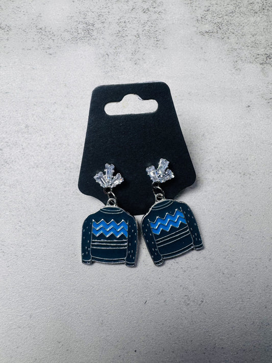 Blue Striped Sweater w/CZ Cluster Stud Dangle