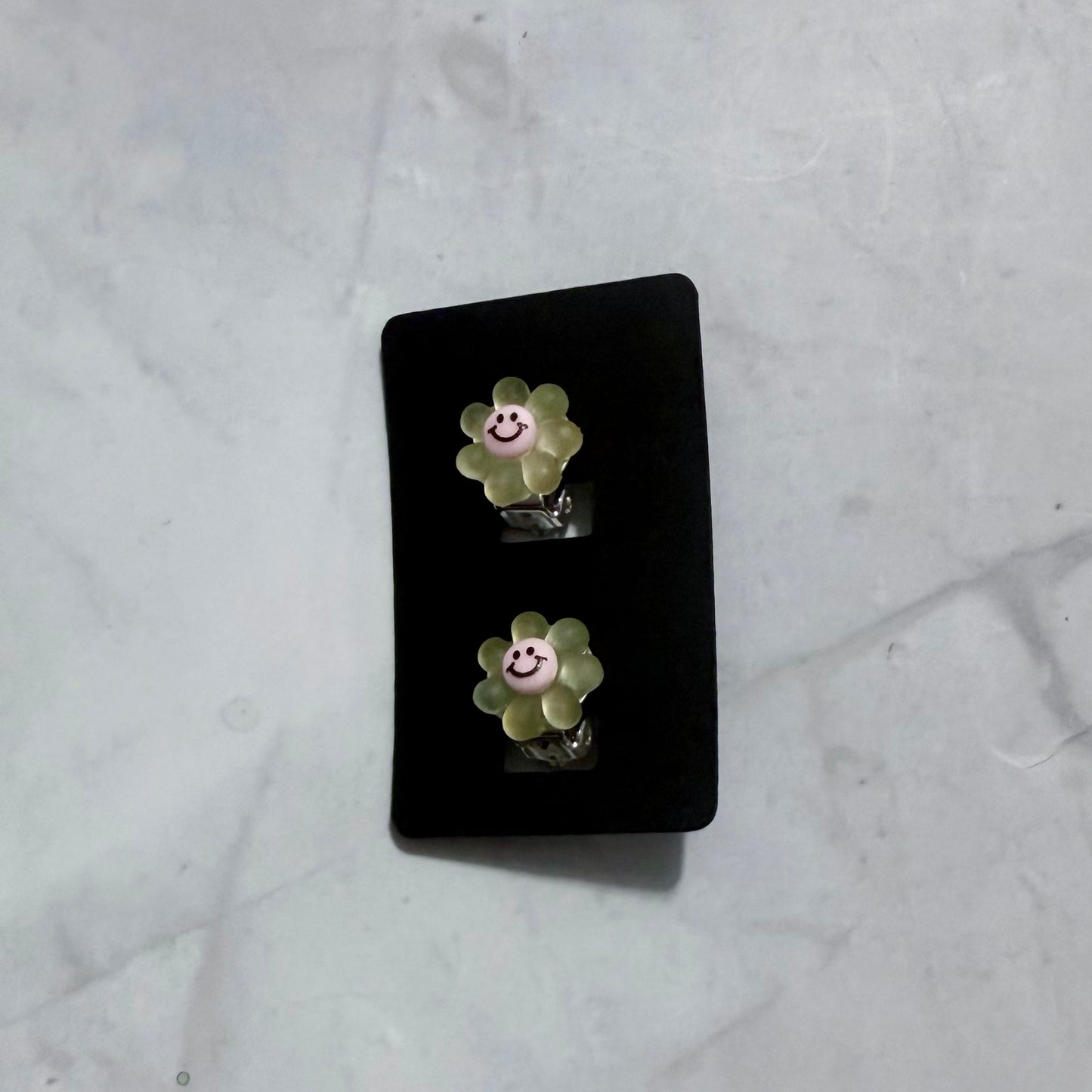 Grey Glow Flower CLIP ON Stud Earring