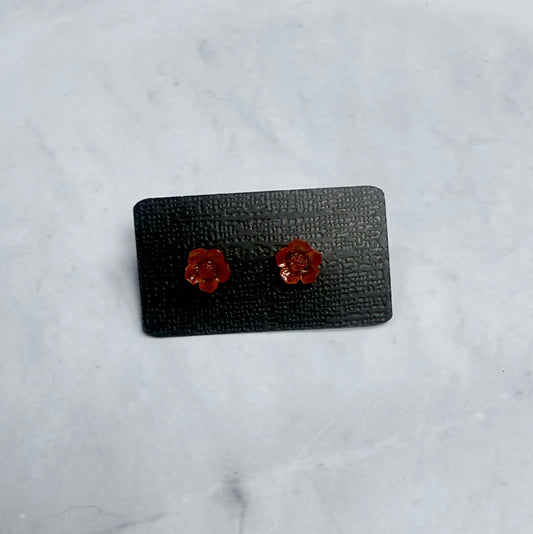 Orange Flower Stud Earring