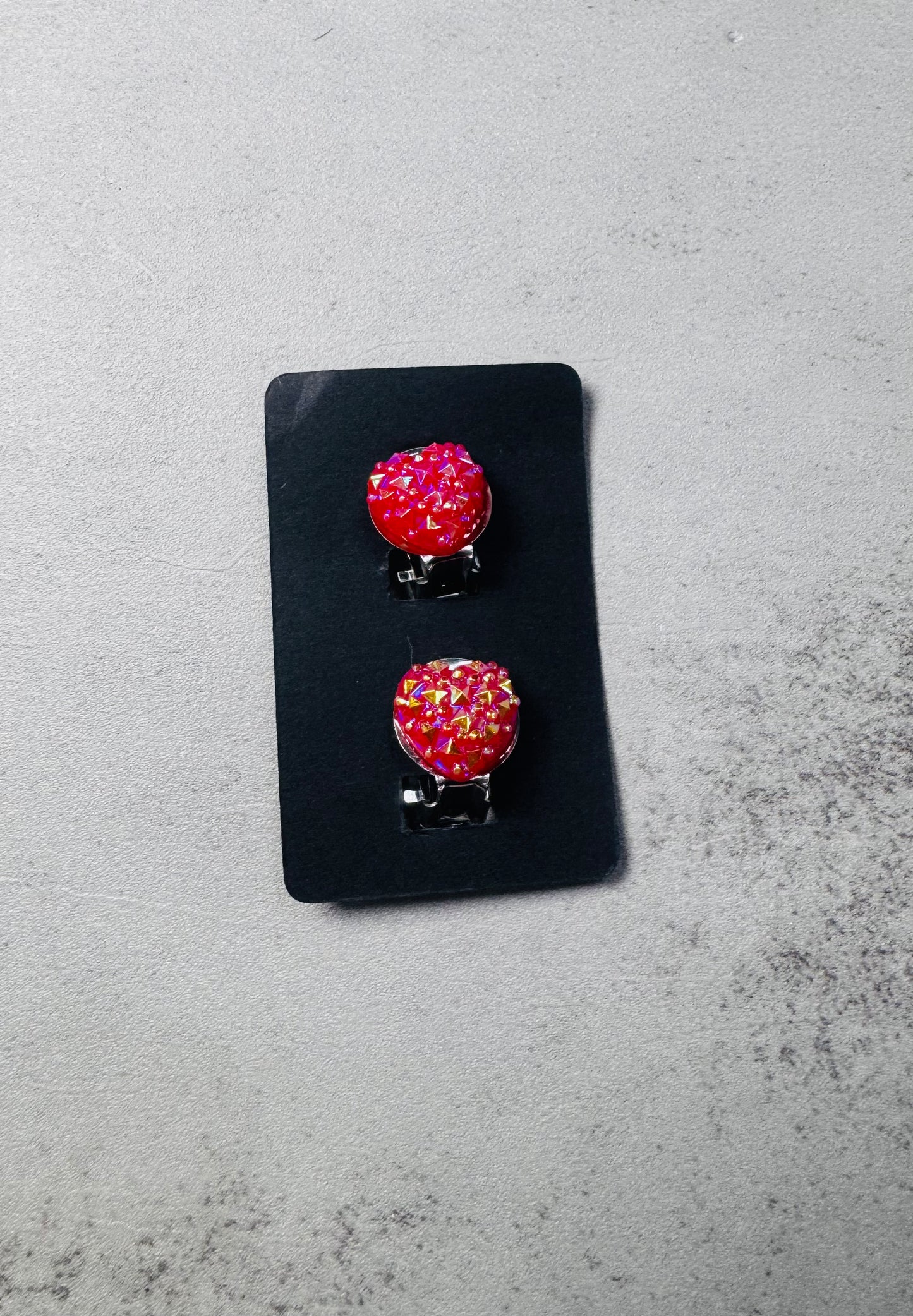 Red Druzy Heart CLIP ON Stud Earring