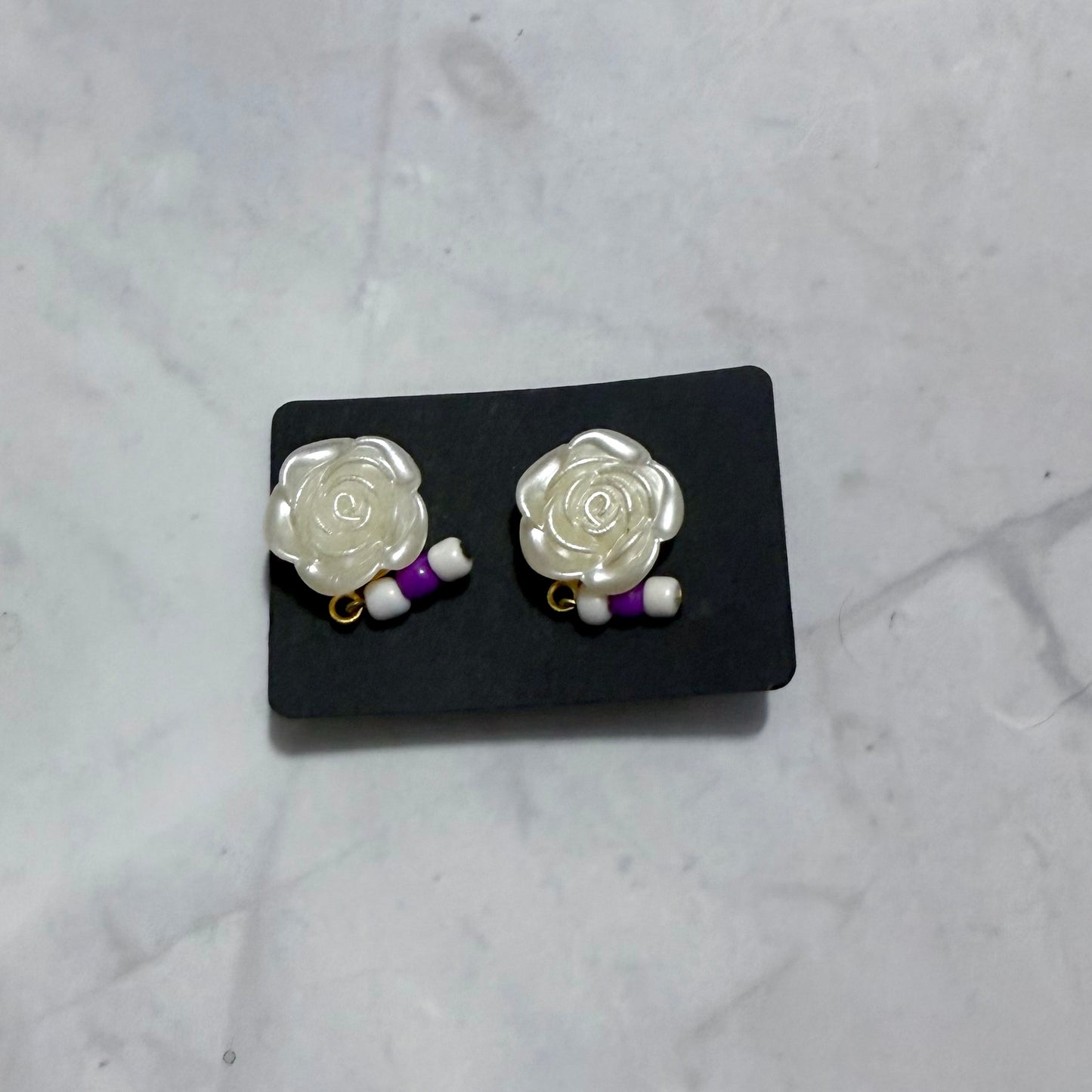 Pearl Rose CLIP ON Dangle Earring