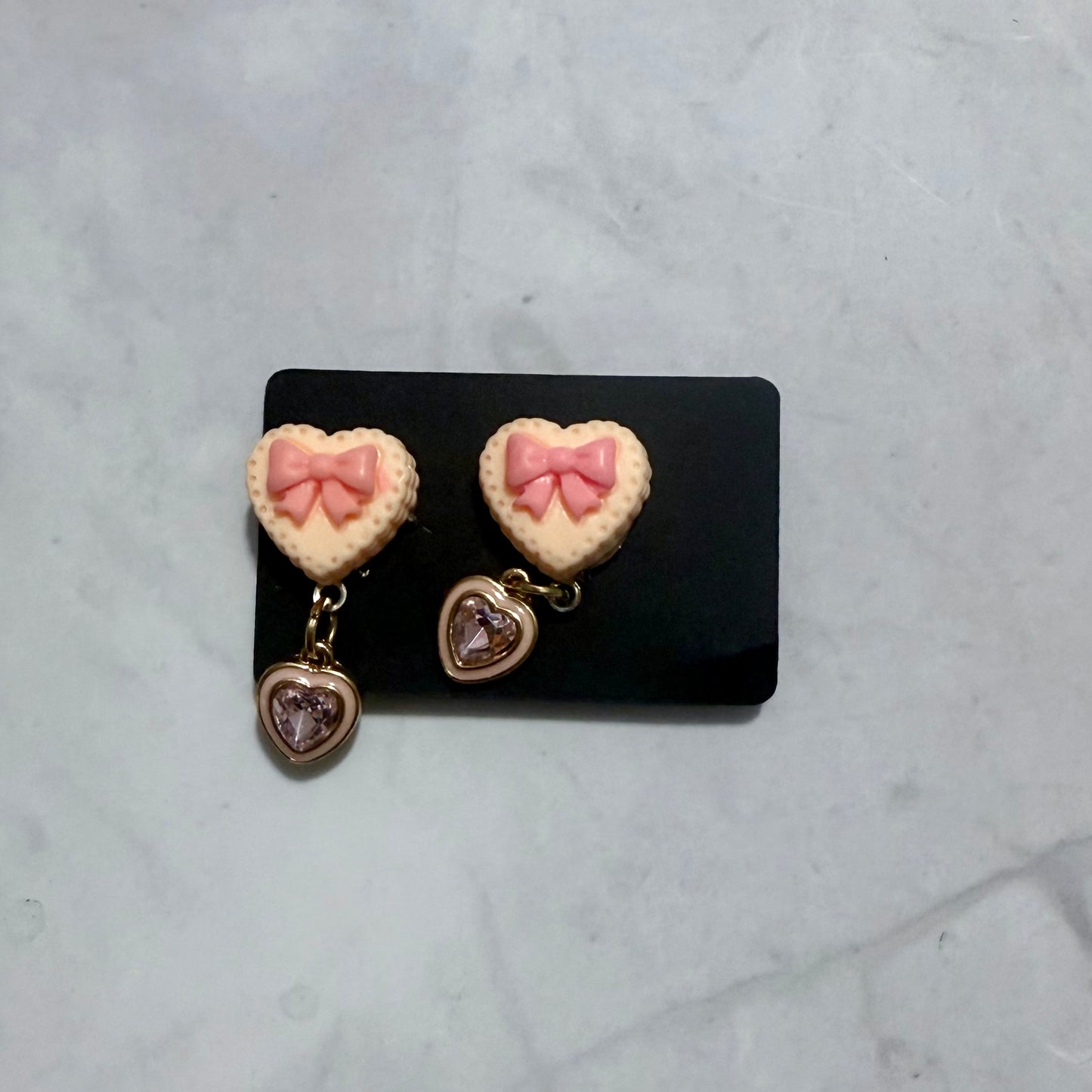 Pink Heart Sweet CLIP ON Dangle Earring