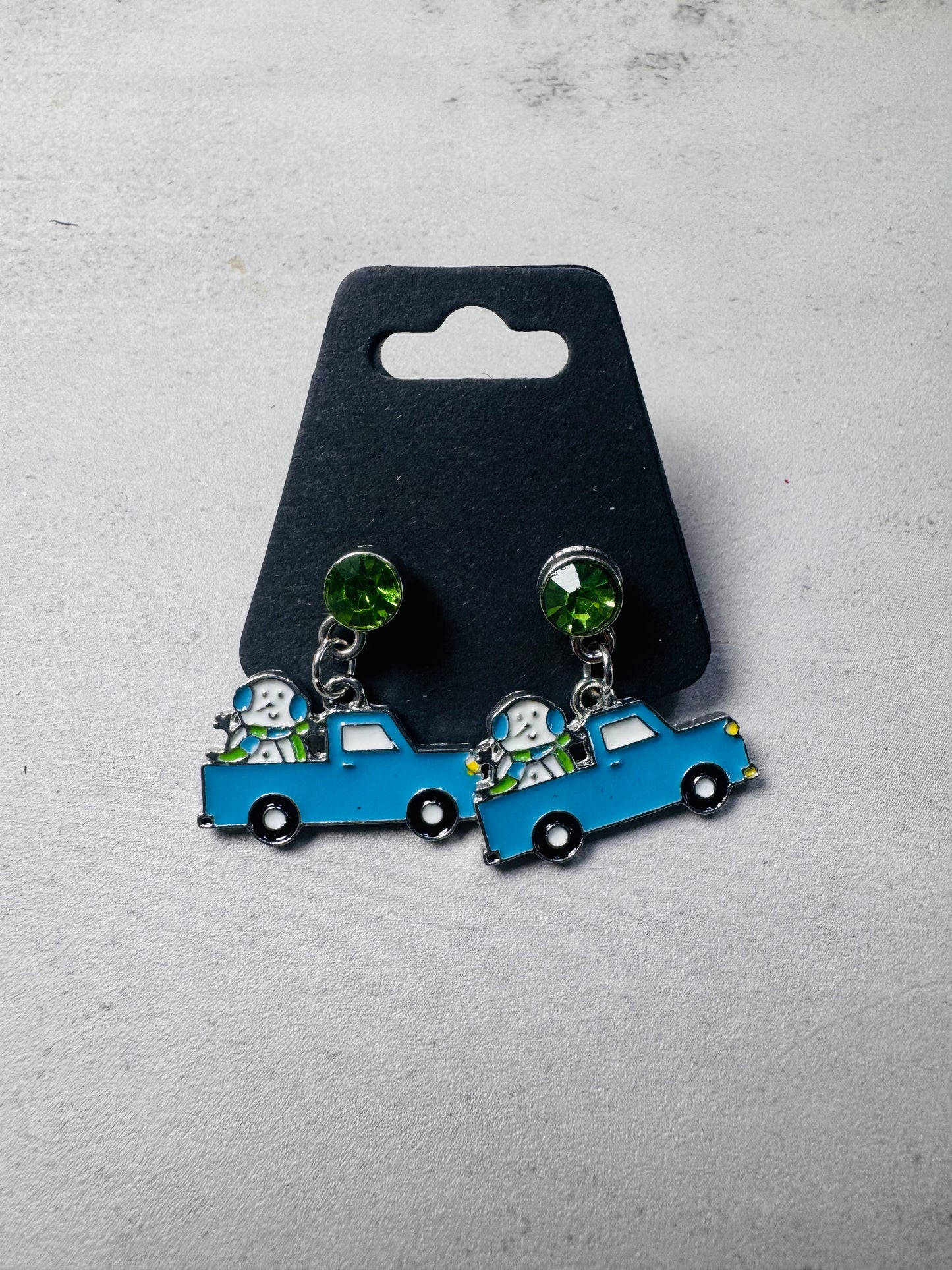 Truck w/Snowman on Green CZ Stud Dangle