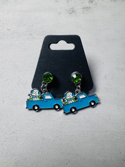 Truck w/Snowman on Green CZ Stud Dangle