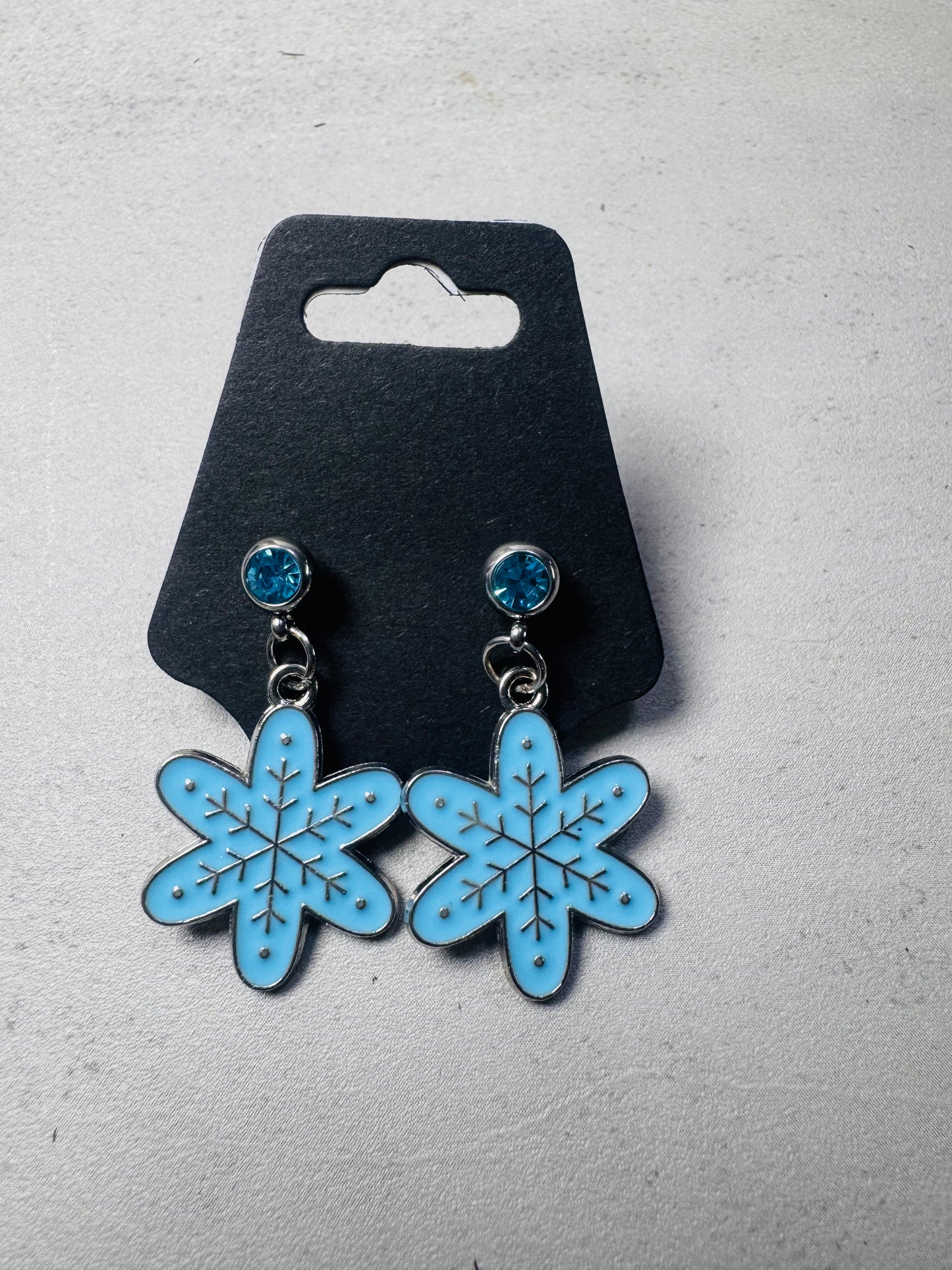 Blue Snowflake on Blue CZ Stud Dangle
