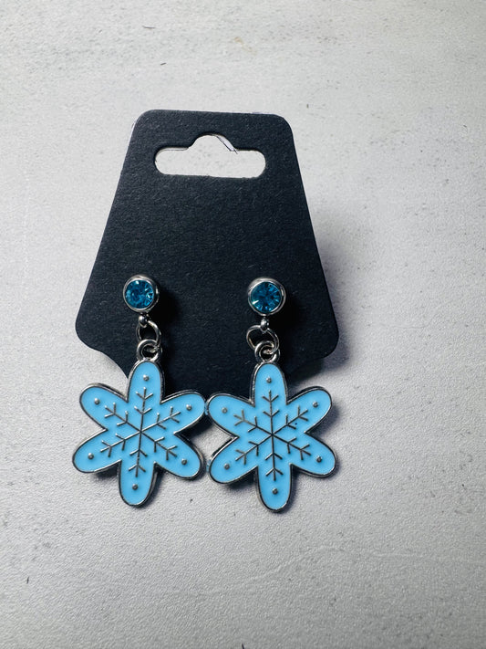 Blue Snowflake on Blue CZ Stud Dangle