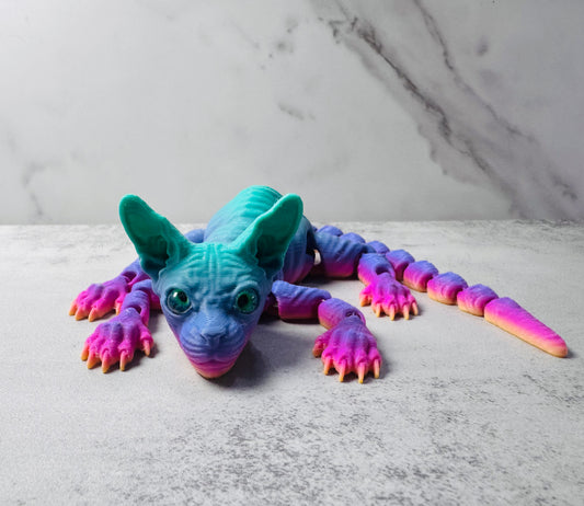 3D Printed Articulated Sphinx Cat (Teal) (RTS)