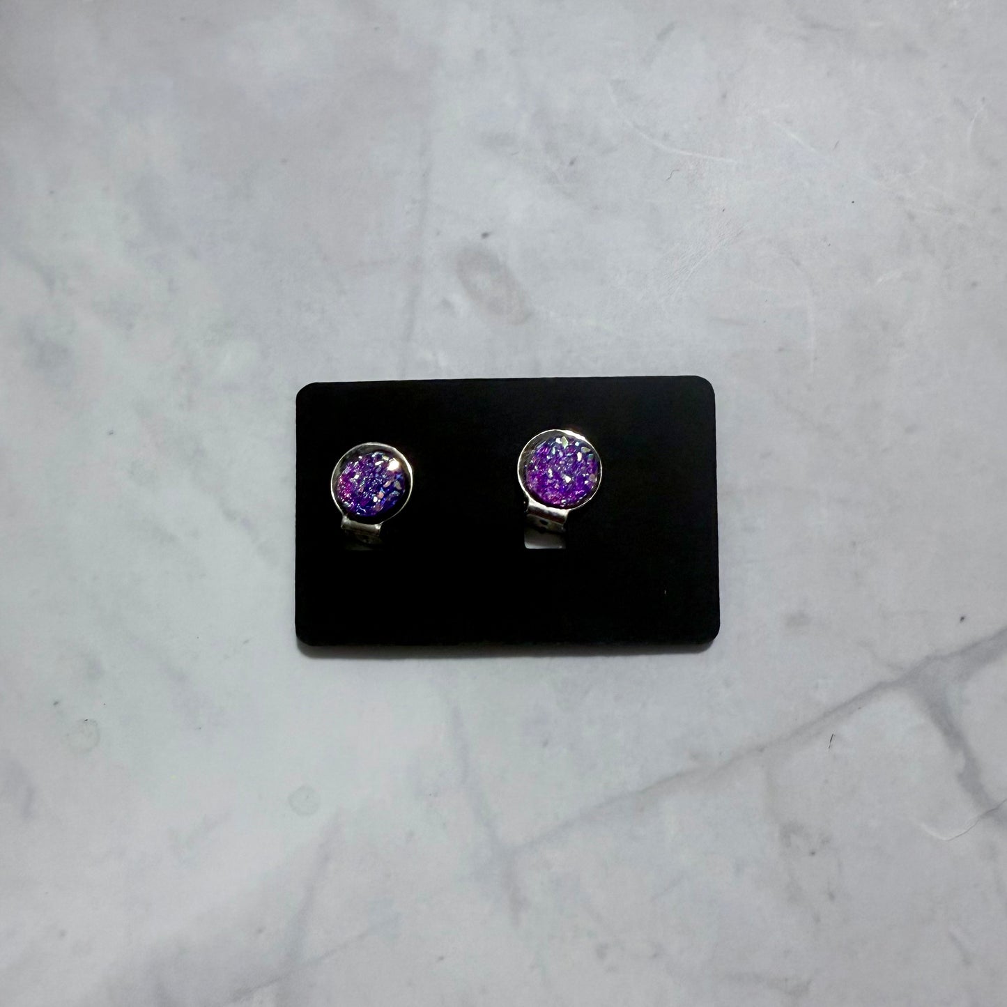 Dark Purple Druzy CLIP ON Stud Earring