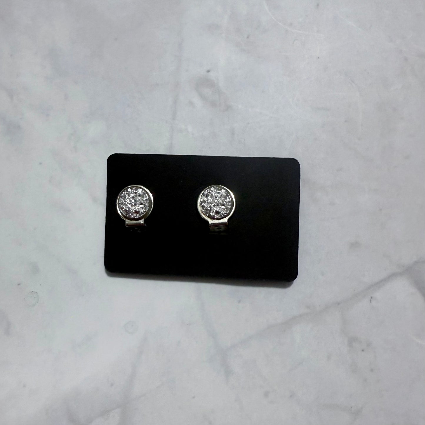 Silver Druzy CLIP ON Stud Earring