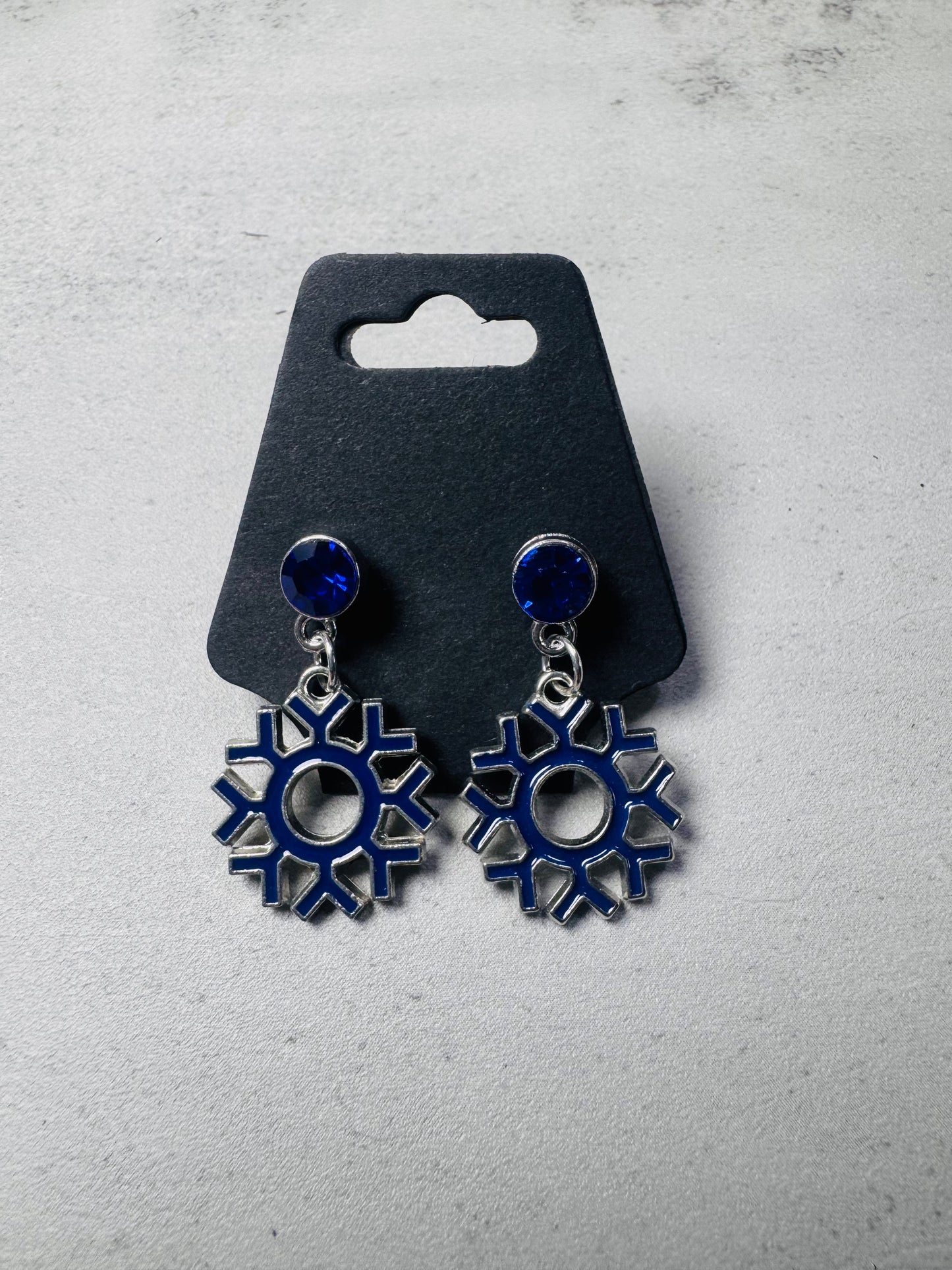 Dark Blue Snowflake on Large Blue CZ Stud Dangle