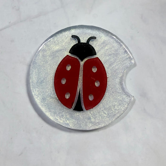 White Iridescent Lady Bug Car Coaster